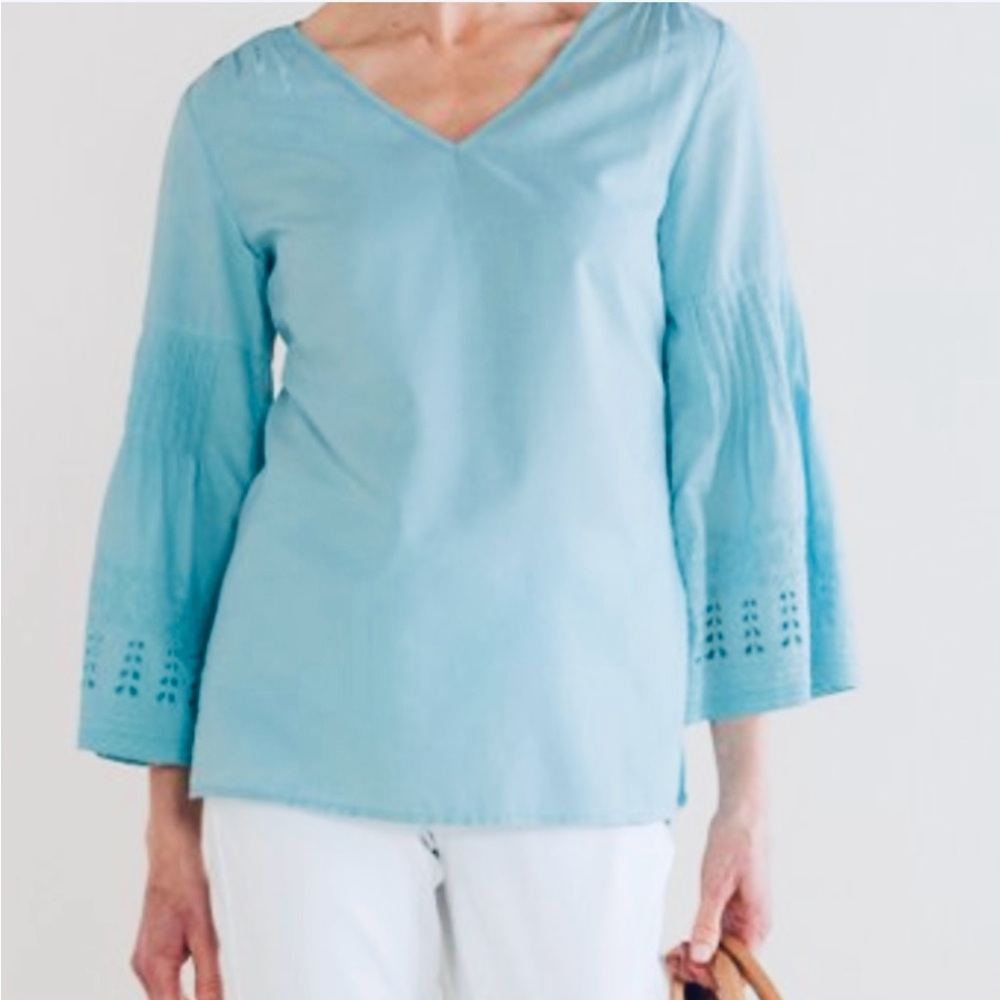 Soft Surroundings Heloise Eyelet Sleeve Blue Tunic Size L - Picture 2 of 13